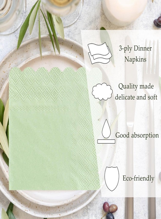 HEIPINIUYE 50 Pieces 3-ply Sage Green Scalloped Paper Napkins Beverage Napkins Disposable for Wedding Birthday Party Paper Dinner Napkins - Image 5